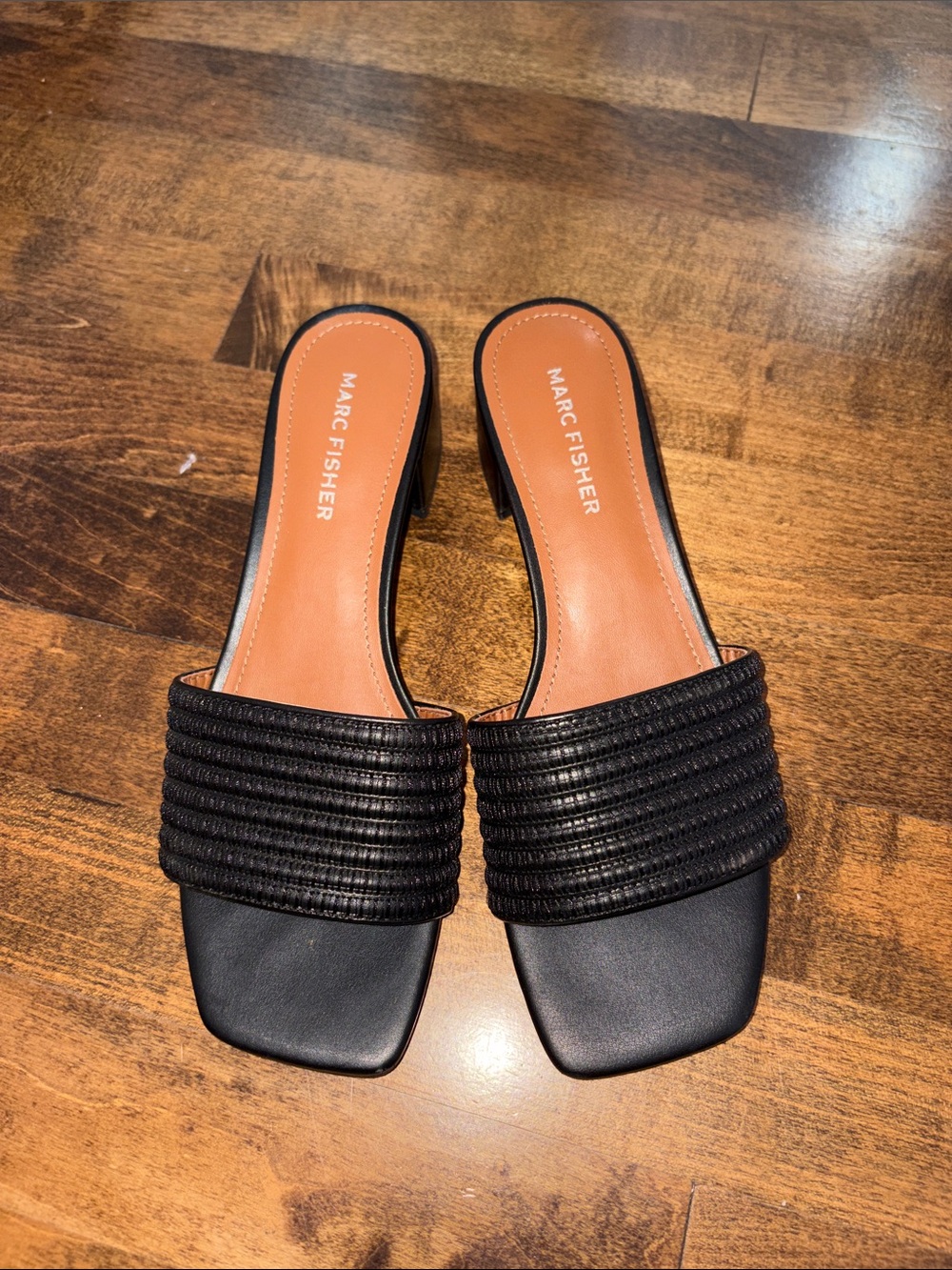 Marc Fisher Black Ribbed Slide Mules